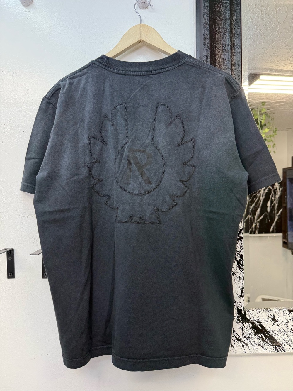 Represent X Belstaff Outline Phoenix acid wash Mens Black Crewneck Logo T-Shirt - Picture 7 of 12